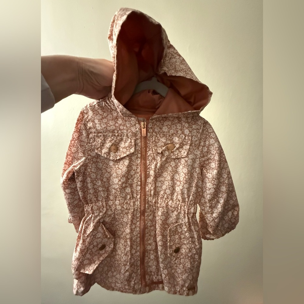 Tahari Girl’s Pink Floral Hooded Windbreaker Jacket - Rose Gold Accents